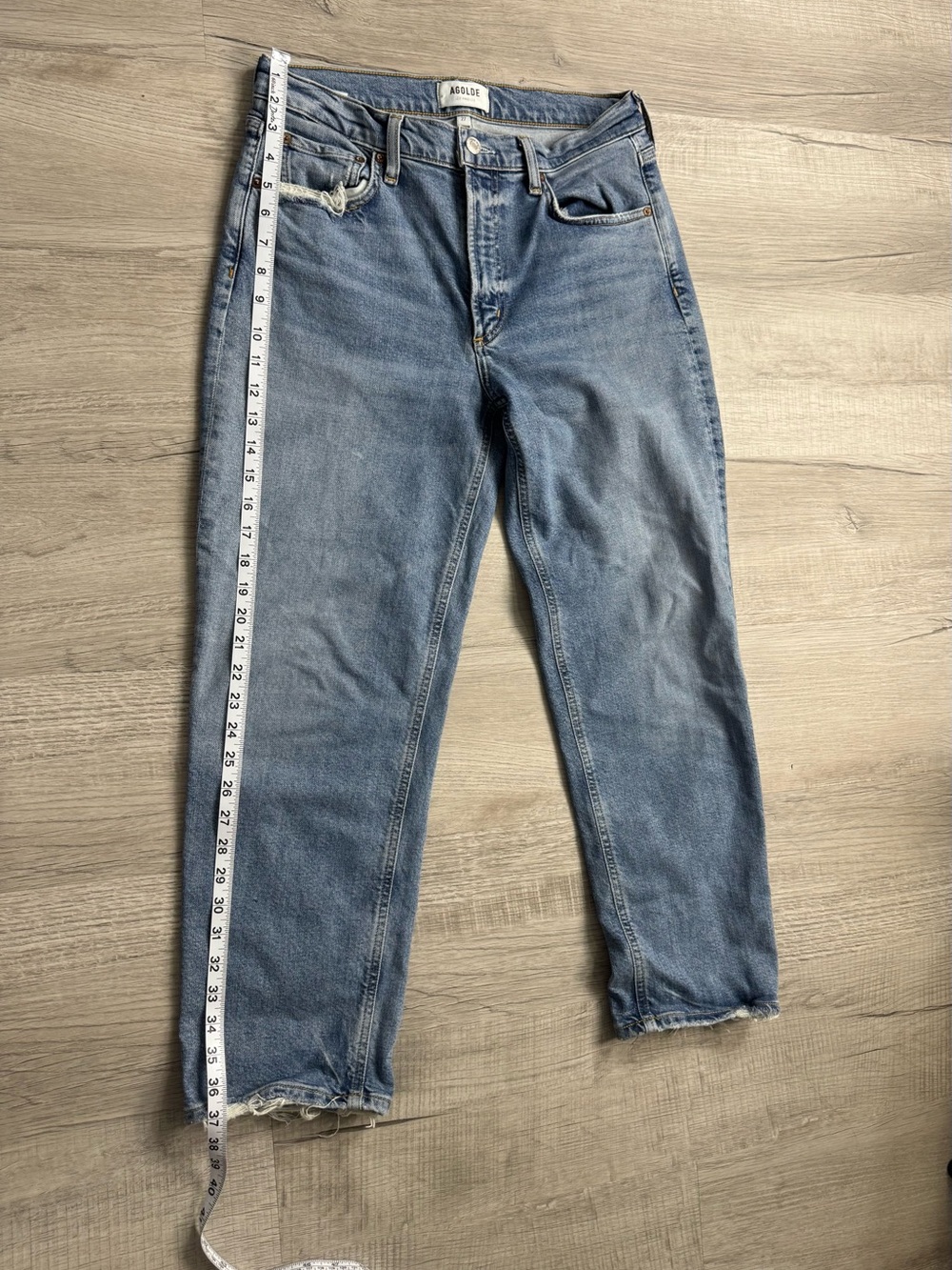 AGOLDE High Rise Distressed Straight Leg Jeans Size 27 Light Wash - Picture 7 of 8